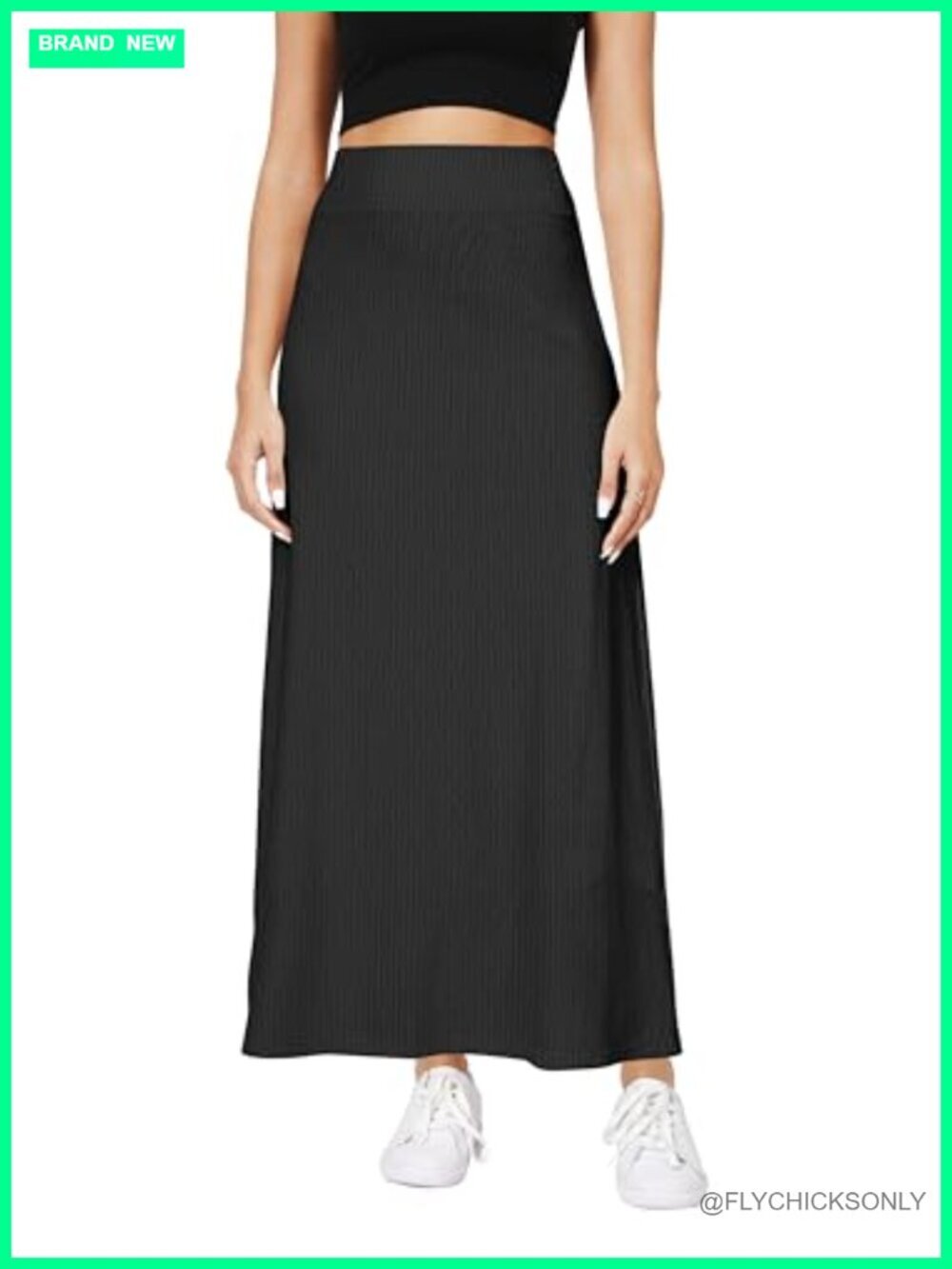 High Waisted Elastic Maxi Skirt Below Knee A-Line Casual